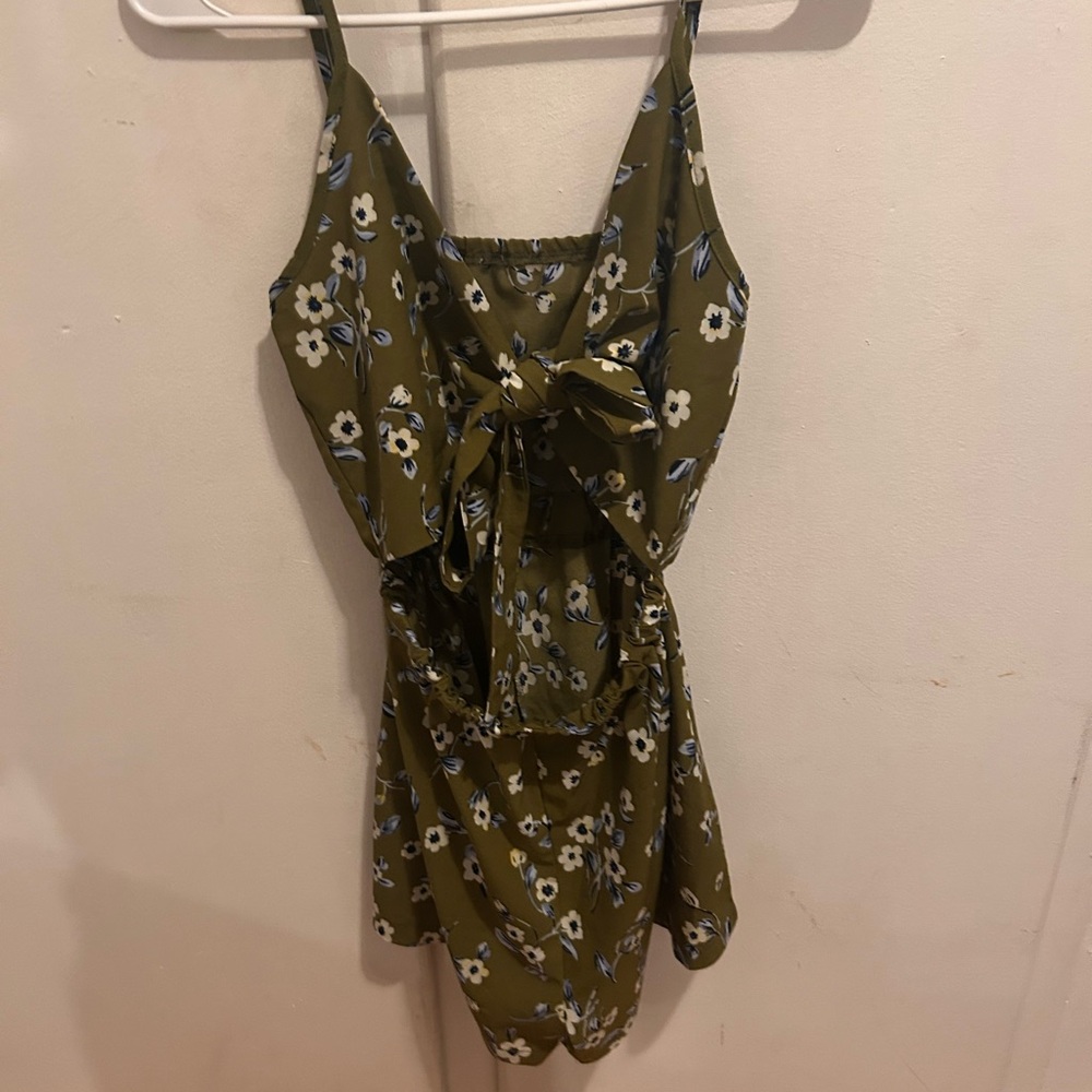 Zaful Olive Green Floral Dress